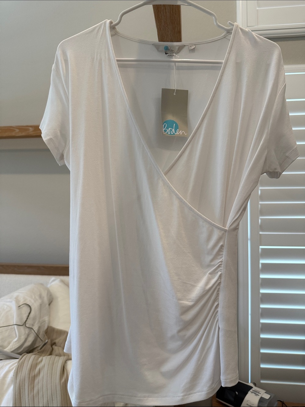 Boden White Short-Sleeve Wrap Front Tee